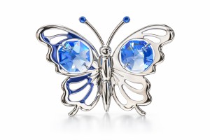 Zilveren Vlinder met Blauwe Kristallen – Luxe Decoratie klein