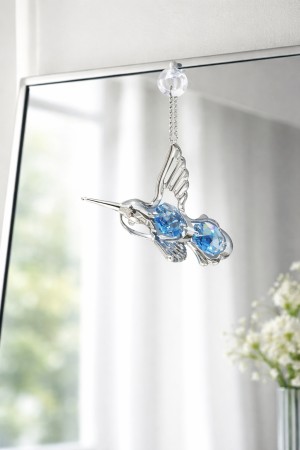 Kolibrie met Blauwe Kristallen – 24K Verguld Decoratief Sieraad