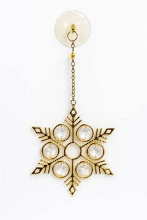 ❄️ Sneeuwvlok Hanger met Kristallen – 24K Verguld  Breng de warmte en magie van de winter in huis met deze prachtige sneeuwvlok hanger, verguld met 24-karaats goud en voorzien van zes sprankelende kristallen. Een verfijnd en elegant decoratiestuk dat schi