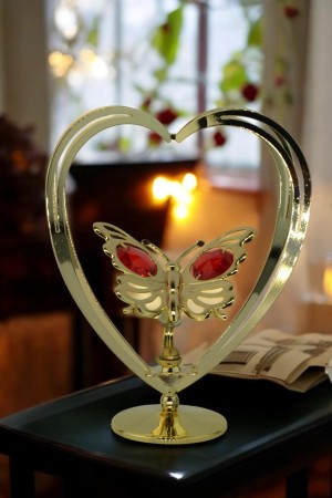 Verguld Hart met Vlinder en Kristal – Luxe Cadeau Beeldje