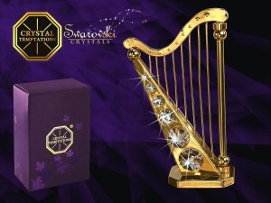 Vergulde Harp met Kristallen – Luxe Muzikale Decoratie