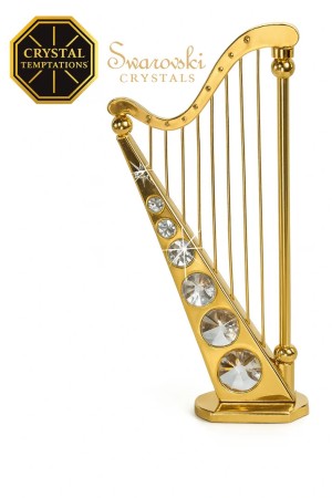 Vergulde Harp met Kristallen – Luxe Muzikale Decoratie
