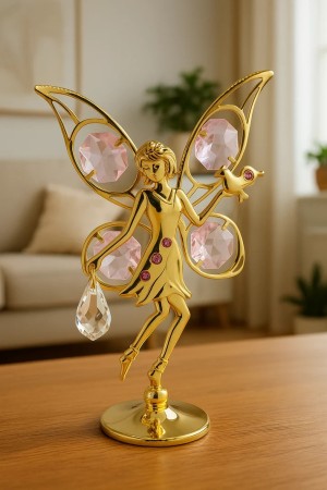 24 Karaat vergulde bloemen fee met duif met rosé bohemia kristal