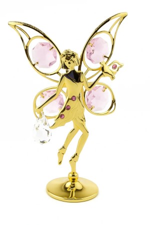 24 Karaat vergulde bloemen fee met duif met rosé bohemia kristal